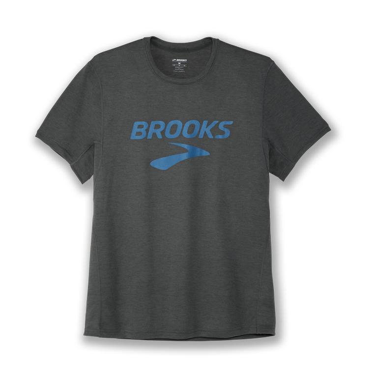 Brooks Men's DISTANCE GRAPHIC Short Sleeve Running Shirt - Heather Dark Oyster/HBR/grey - Canada (BU